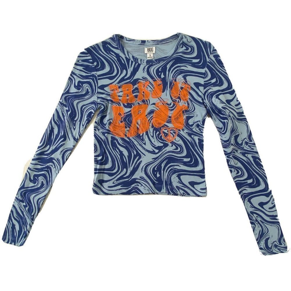 BDG Urban Outfitters Womens Small T-Shirt Take It Easy Blue Abstract L/S 70s